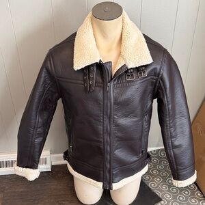 Z Jason Wu Men Small Chocolate Faux Leather Jacket with Cream Shearling